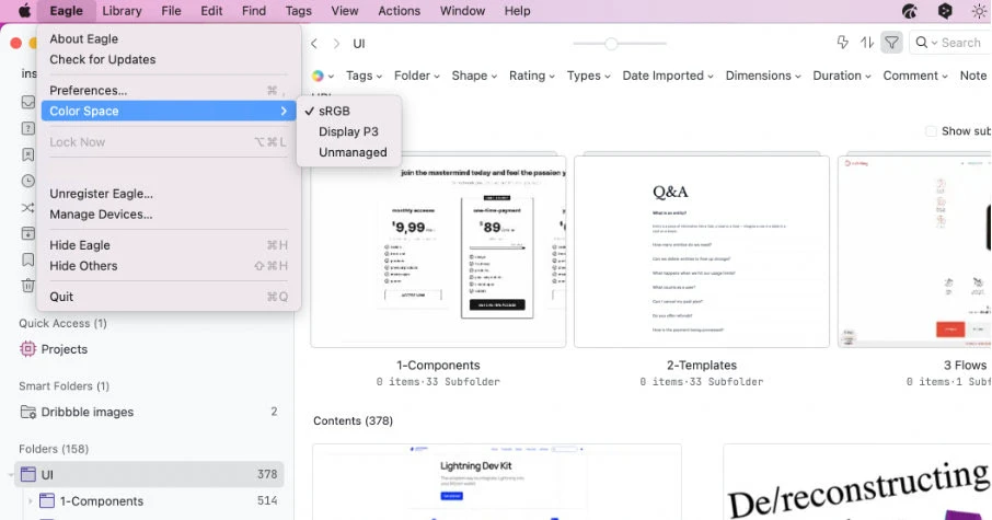 Capture of the color space setting.